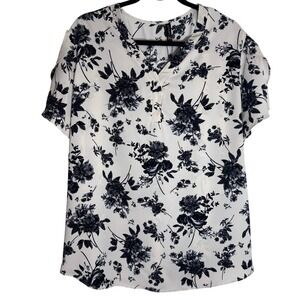 Floral Print V-Neck Womens Tunic Blouse 3XL Petal Sleeves Flowing Cottagecore